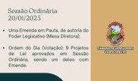 Resumo da Sessão Ordinária, realizada no dia 20/01/2025.